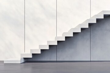 Modern Minimalist Concrete Staircase Against White Wall - Architectural Elegance and Contemporary Design
