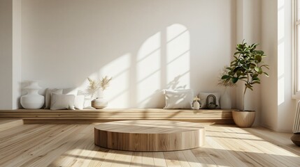 wooden podium in a minimalist interior