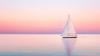 Sailboat at dawn, soft pastel colors, gentle ocean, watercolor style