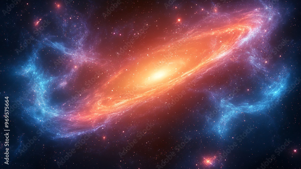 Wall mural vector design of an abstract galaxy with swirling stars and nebulae in bright neon colors creating a