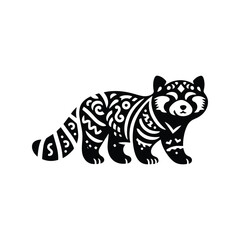 Obraz premium red panda in folk art black and white silhouette illustration -