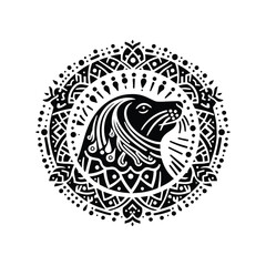 Fototapeta premium Seal in bohemian black and white silhouette illustration -