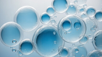 Floating shiny bubbles with a gradient blue background creating a soothing and calming effect visually