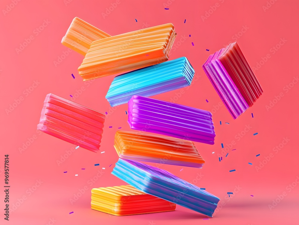 Poster colorful floating blocks create an abstract composition on a vibrant background, perfect for modern 