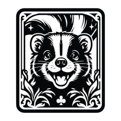 Skunk in Tarot card black and white silhouette illustration -