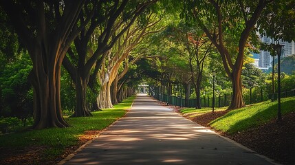Obraz premium Serene Pathway Through Lush Canopy