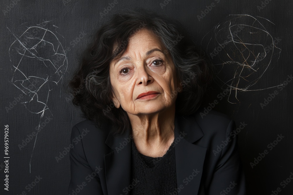 Poster neuroplasticity neurovirology neural and neurofeedback woman in a dark room with neural chalkboard v
