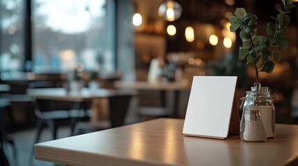 Mockup of a stand for a menu frame tent card with a blurred background design