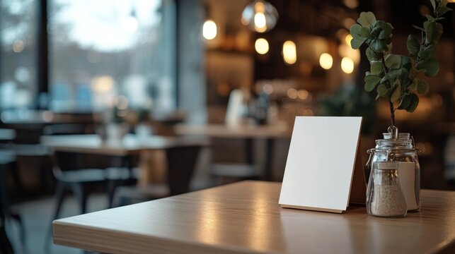 Mockup of a stand for a menu frame tent card with a blurred background design