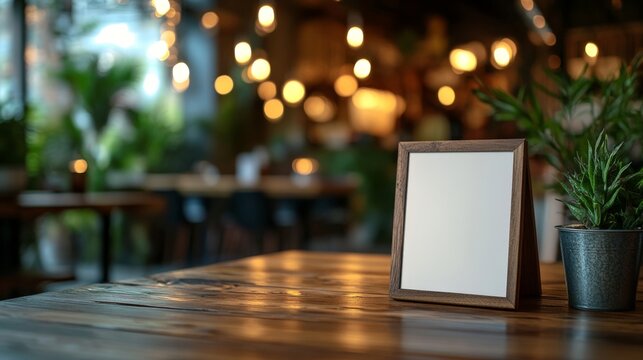 Mockup of a stand for a menu frame tent card with a blurred background design