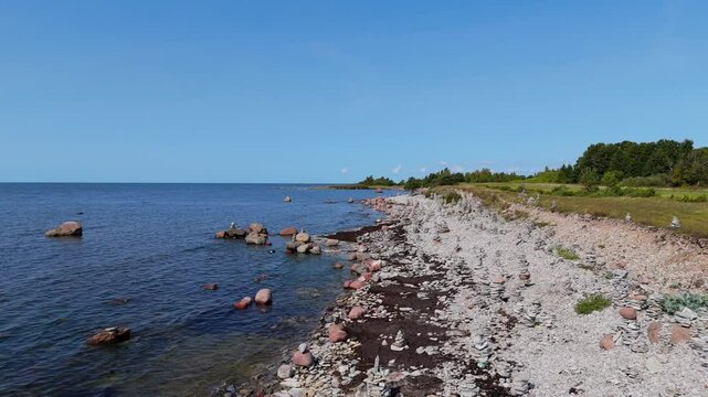 Stone Towers Beach Estonia (Baltic States), Saaremaa Island, Pyramids of Flat Stones Put as Lucky Charm Along the Beaches of the Southwest Pebble Beach, Ohessaare Tuulik, Kivi Rand Saaremaa, Estonia