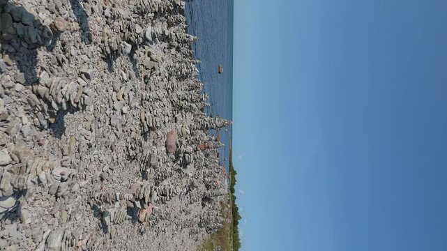 Stone Towers Beach Estonia (Baltic States), Saaremaa Island, Pyramids of Flat Stones Put as Lucky Charm Along the Beaches of the Southwest Pebble Beach, Ohessaare Tuulik, Kivi Rand Saaremaa, Estonia