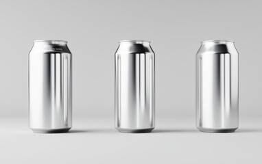Create a concept for a minimalist beverage brand that uses these silver cans as part of a broader visual identity focused on simplicity and purity