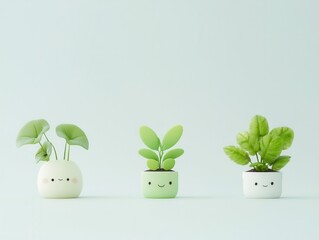 Cute plants in cheerful pots, perfect for adding a touch of nature to your decor or as a unique gift idea.