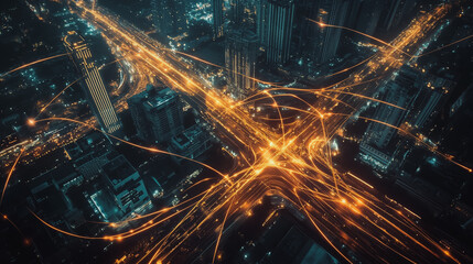 Obraz premium Smart digital city with connection cyber security network reciprocity over the cityscape . future smart wireless digital city and social media networking systems that connects people within the city