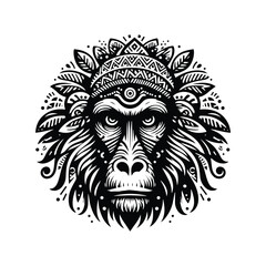Obraz premium baboon monkey in bohemian black and white silhouette illustration -