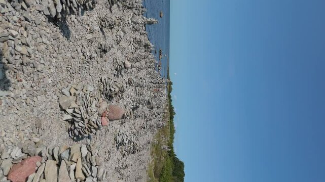 Stone Towers Beach Estonia (Baltic States), Saaremaa Island, Pyramids of Flat Stones Put as Lucky Charm Along the Beaches of the Southwest Pebble Beach, Ohessaare Tuulik, Kivi Rand Saaremaa, Estonia