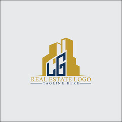 Fototapeta premium Modern LG Real Estate Logo Design with Building Silhouettes