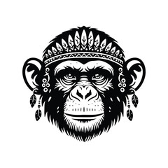 Obraz premium Chimpanzee monkey in bohemian black and white silhouette illustration -