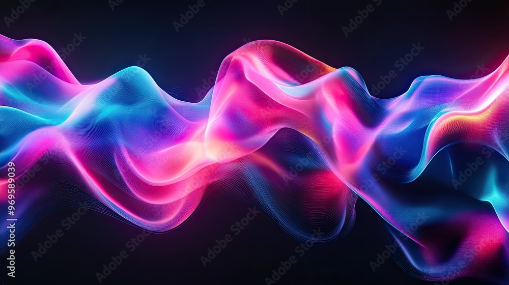 Poster a vibrant wave of colorful light patterns creating a dynamic abstract background.