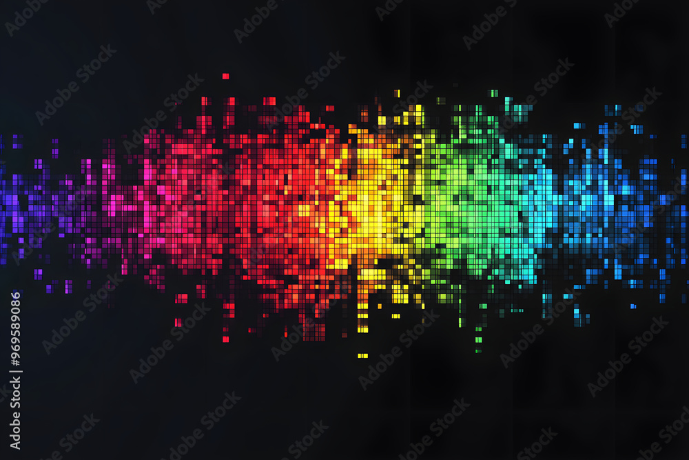Poster abstract pixel path on a black background. pixel multicolored wave. mosaic. pixel background