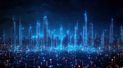 Fototapeta premium Futuristic Cityscape Illuminated by Digital Networks