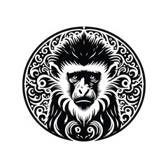 Colobus monkey in bohemian black and white silhouette illustration -