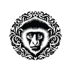Obraz premium Colobus monkey in folk art black and white silhouette illustration -