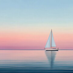 Fototapeta premium Sailboat at dawn, soft pastel colors, gentle ocean, watercolor style