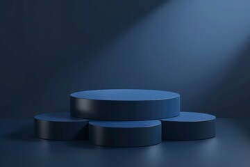 Minimalist Dark Blue Podium with Dramatic Lighting - Abstract 3D Pedestal for Product Display and Showcase