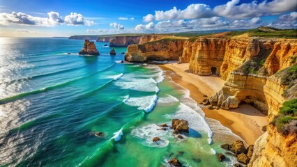 Beautiful coastline of Portugal's Atlantic Ocean with sandy beaches, cliffs, and turquoise waters, Portugal