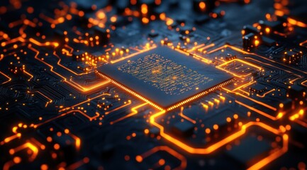 Circuit Board with Glowing Processor