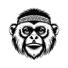Fototapeta premium Gibbon monkey in bohemian black and white silhouette illustration -