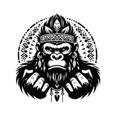 Fototapeta premium gorilla monkey in bohemian black and white silhouette illustration -