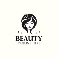 Beauty woman face logo design vector.