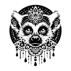 Obraz premium lemur monkey in bohemian black and white silhouette illustration -
