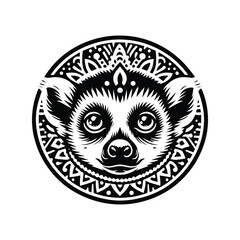 lemur monkey in bohemian black and white silhouette illustration -