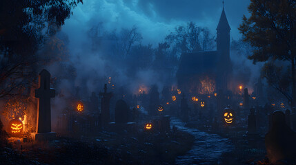 Obraz premium Cemetery on Halloween