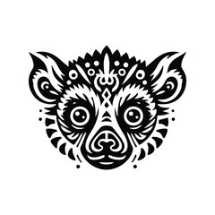 Obraz premium lemur monkey in folk art black and white silhouette illustration -