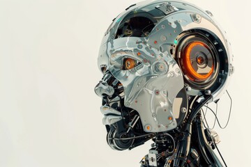 Fototapeta premium AI-generated illustration of a contemporary AI robot head isolated against a white background