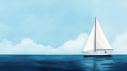 Sailboat with a lone sailor, contemplative mood, open sea, watercolor style