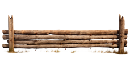 A rustic wooden fence made of logs, perfect for enhancing farm or countryside scenes in photography and design projects.