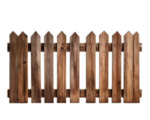 A rustic wooden fence with pointed tops, perfect for enhancing outdoor spaces and gardens.