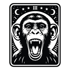 Obraz premium monkey in Tarot card black and white silhouette illustration -