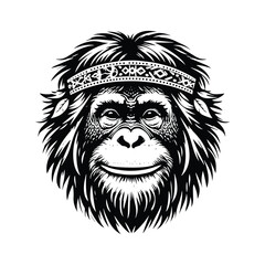 Fototapeta premium orangutan monkey in bohemian black and white silhouette illustration -