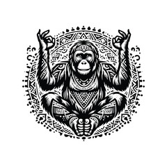 Fototapeta premium orangutan monkey in bohemian black and white silhouette illustration -