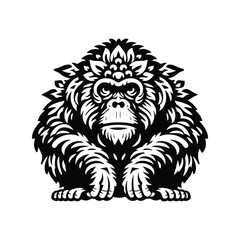 Obraz premium orangutan monkey in folk art black and white silhouette illustration -