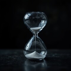 Hourglass with sand flowing on dark background