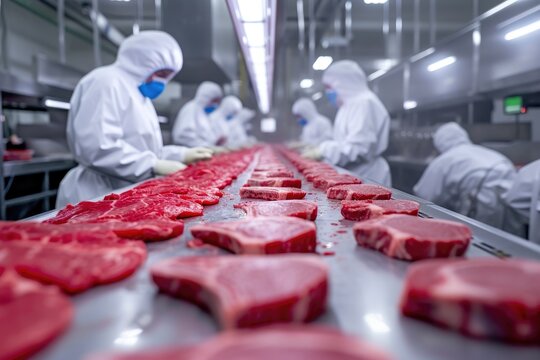 Safety Gear Worn by Steak Production Workers