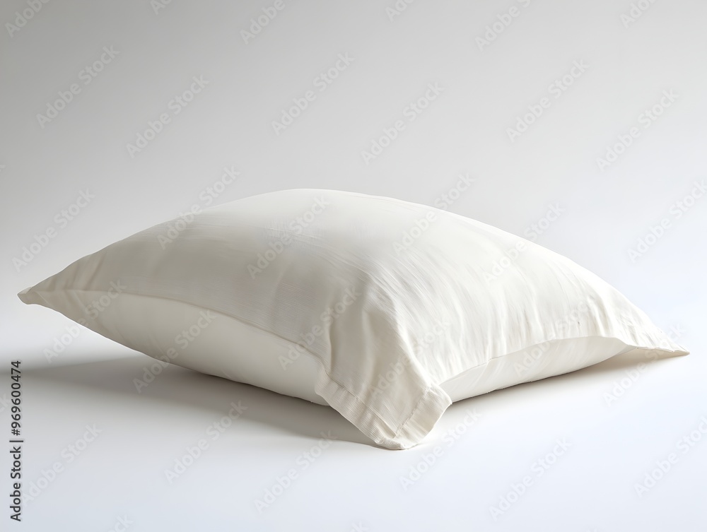 Poster a single simple white cotton pillow with a soft plush texture isolated on a plain white background m